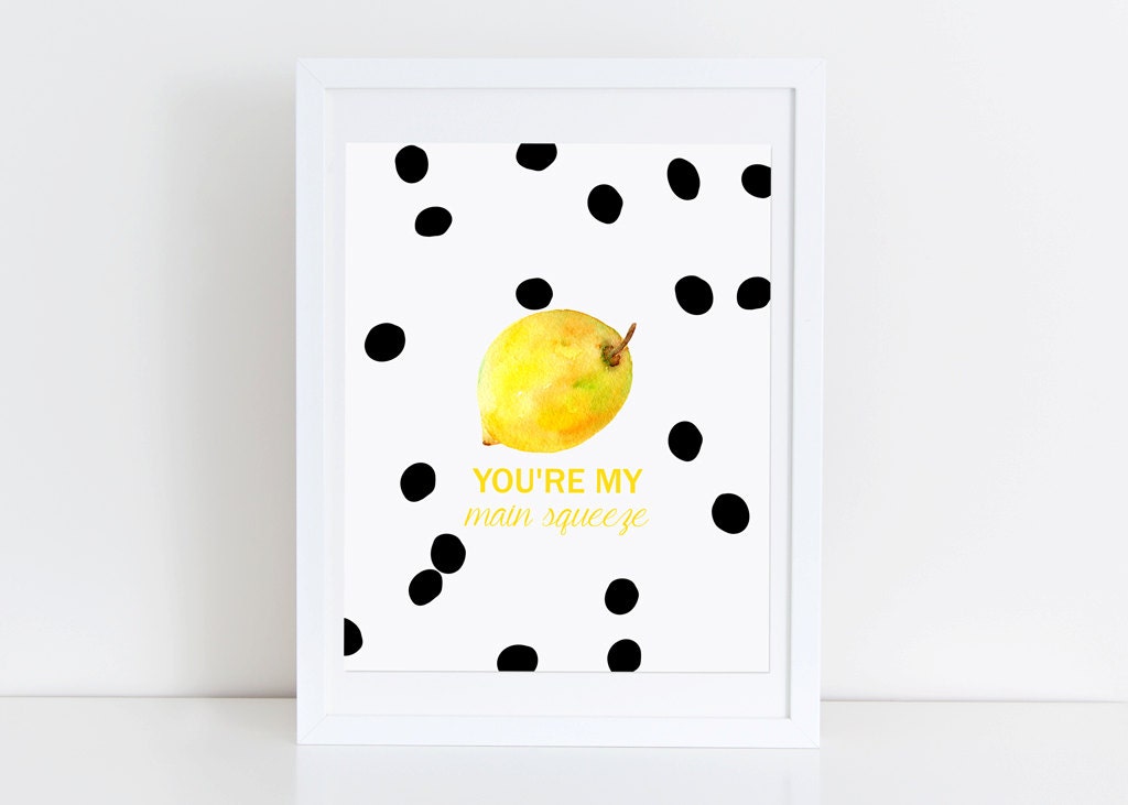 Lemon Print Black and White Polka Dot Artwork Kitchen Wall