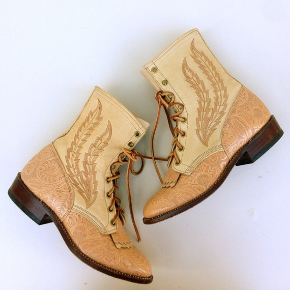 Women's Roper Boots Pink Tooled Leather Western Vintage