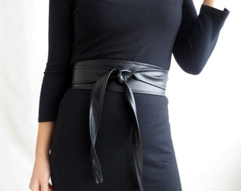 Obi belt, Black obi belt, faux leather belt, black sash belt, boho belt, vegan leather obi belt, black belt