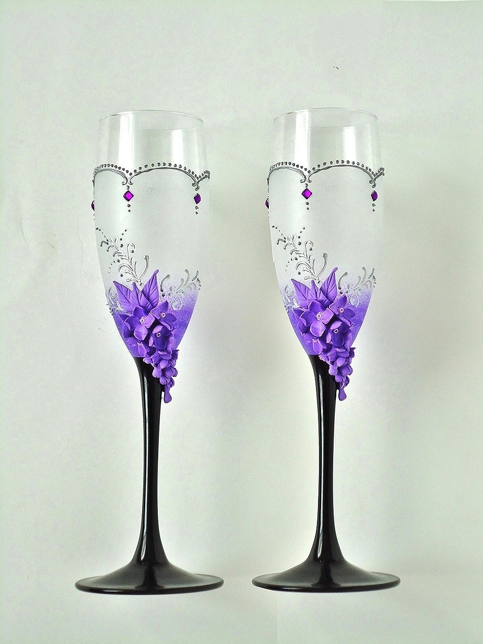 Lilac Wedding Champagne Glasses Purple Toasting Flutes