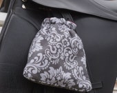 Ready to Ship Stirrup Covers - Silver and Charcoal Gray Damask Reversible - Cozies // Bags