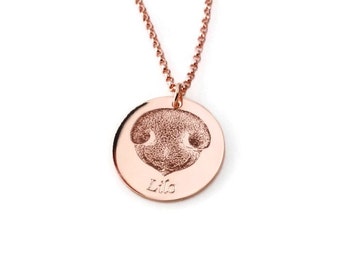 Your pet's actual nose print custom personalized pendant necklace Pet memorial keepsake in Sterling silver, 14k Rose or yellow gold fill