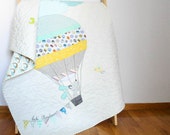 Modern patchwork baby quilt, the dog in the hot air balloon, crib quilt, wall hanging, nursery decor,nursery bedding, Made to order