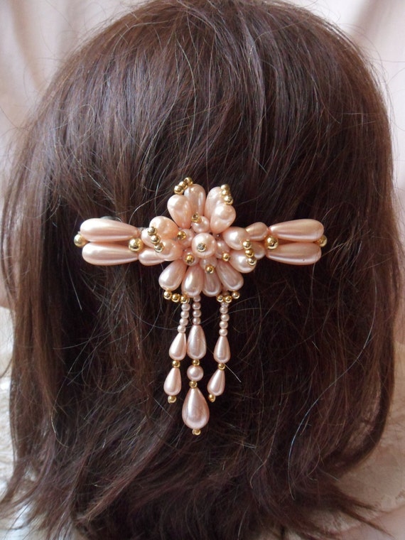 Pink Beaded Hair Clip with Dangle Beads Pink by MountainThyme1