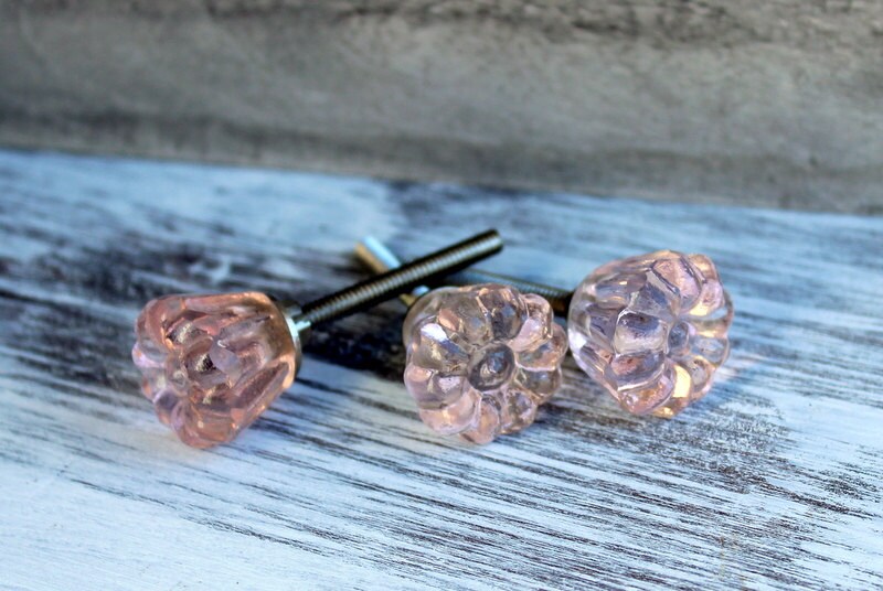 PINK Flower Glass Knob Clear Knob by OurSweetHomeAlabama