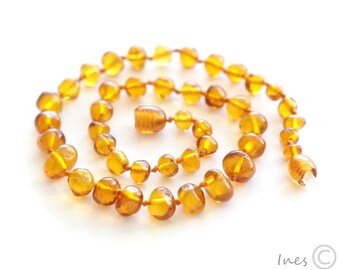 Baltic amber baby teething necklace honey rounded amber beads