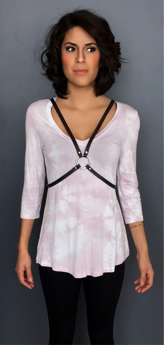 Black Leather Harness Belt with Front Oring and by NorthandHudson