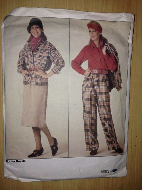 Vogue 80s Sewing Pattern 0995 Misses Jacket, Skirt, Pants and Blouse Size 8-12