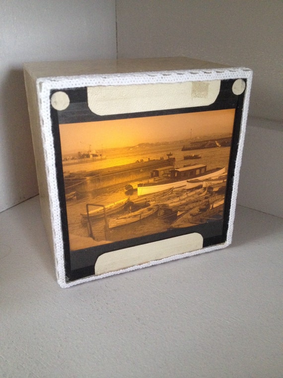 Magic lantern Slide Light Box/ Harbour Scene Photo Ornament/