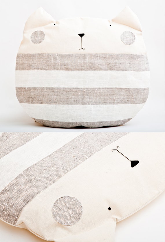 Striped Pillow Cat, Decorative Pillow, Children's Room Decor, Cat cushion