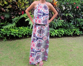 Kaleidoscope Maxi Dress, Purple Floral Long Dress, Cut oout dress, summer dress