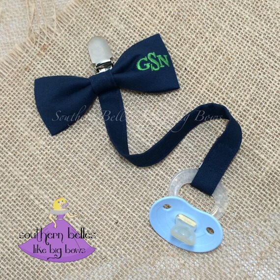 Monogrammed Bow Tie Pacifier Clip, Paci Clip, Pacifier Clip with