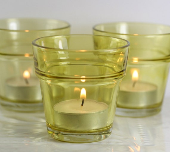 2 Yellow Votive Candle Holders Flowerpot Candle by FestivalReGlass