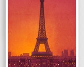 New day - Paris illustration Art Print Poster Eiffel tower Paris art Wall art Paris home decor Living room art Gift ideas for her Orange art
