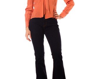 1960s Vintage Vibrant Orange Silk Blouse Size: S/M
