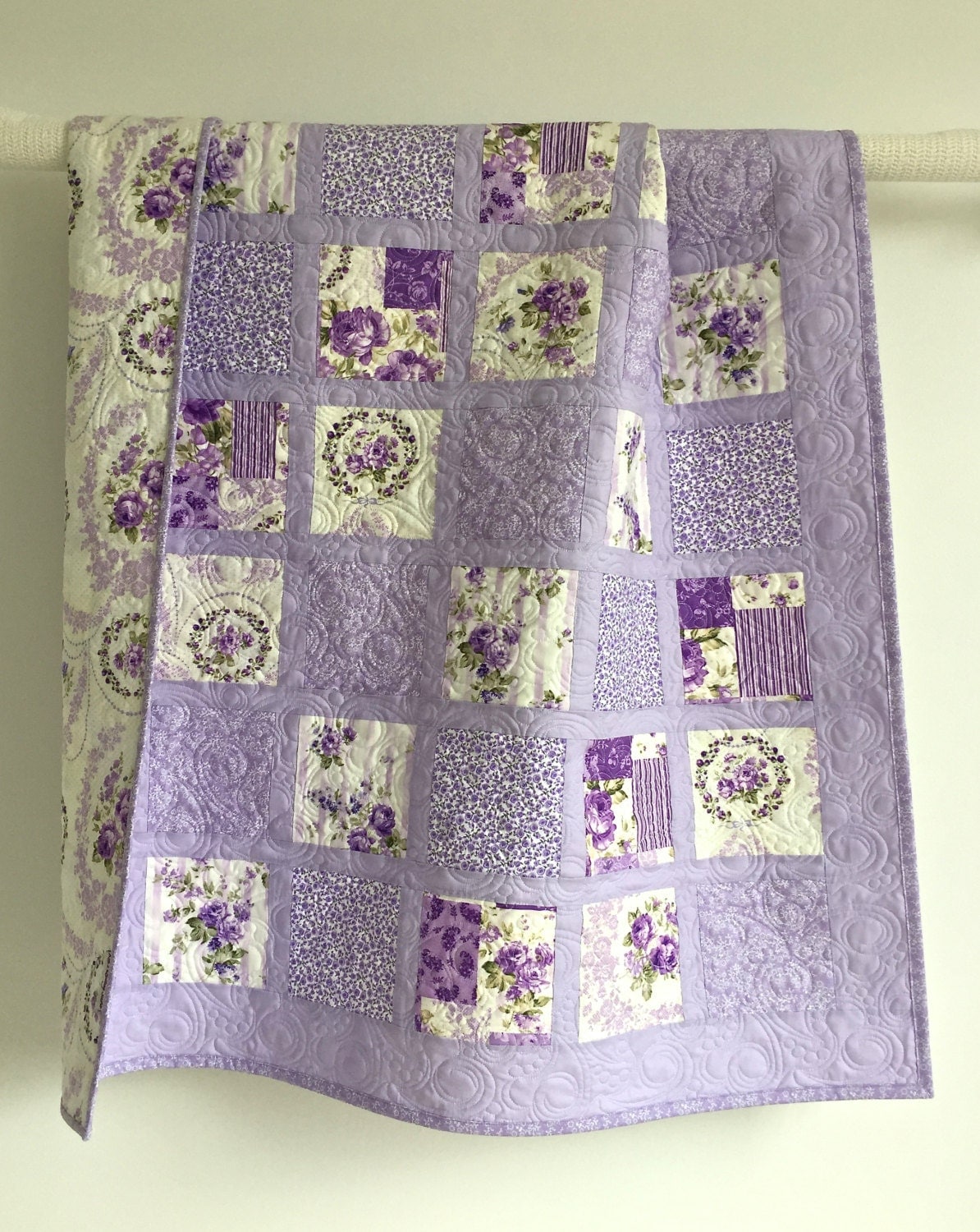 Baby Girl Quilt with Stunning Purple Floral Prints