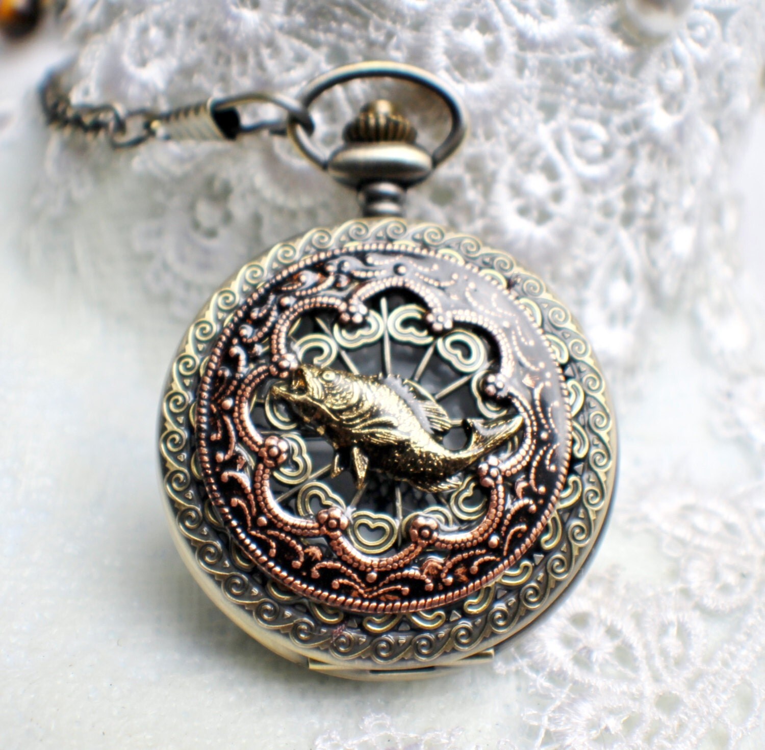 Fish pocket watch men's fish pocket watch by Charsfavoritethings