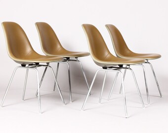 Mid Century / Vintage Herman Miller Fiberglass Shell chairs by Charles Eames — Grey Fiberglass with Seal Brown seats - (Set of 4)