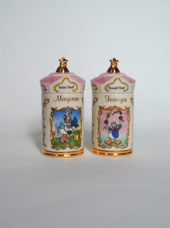 Pair of Disney Lenox Spice Jars Daisy Duck and Donald Duck