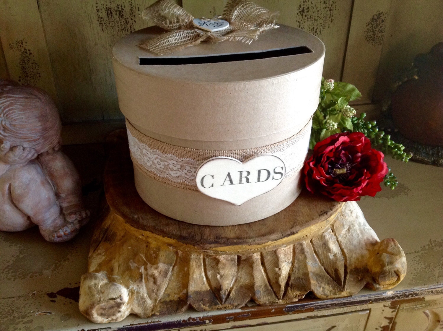 Rustic Wedding Card Box Personalized Card Box Burlap and