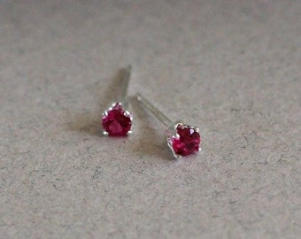 3mm Stud Earrings - Tiny Ruby Stud Earrings July Birthstone Small Dainty Birthday Gift