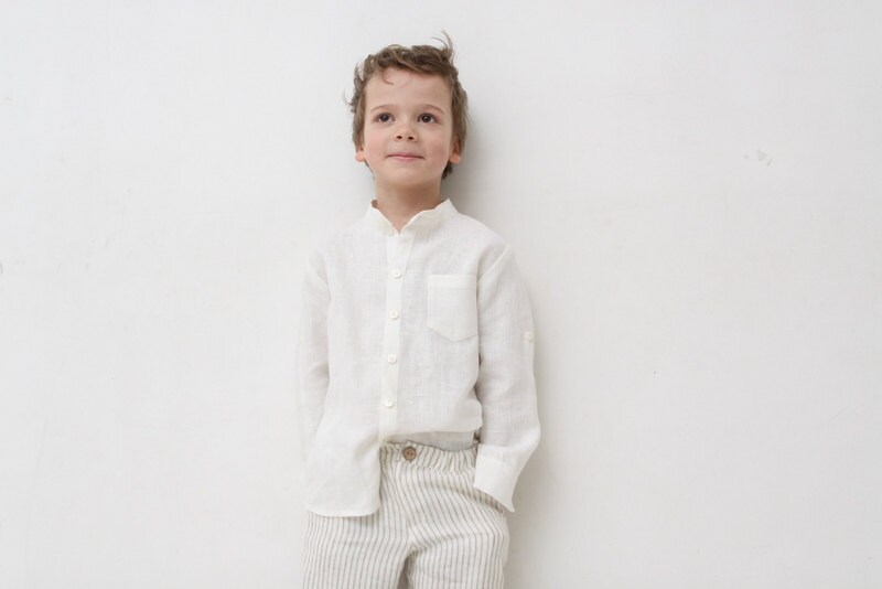 Boys linen shirt Mandarin collar shirt Toddler boy long sleeve