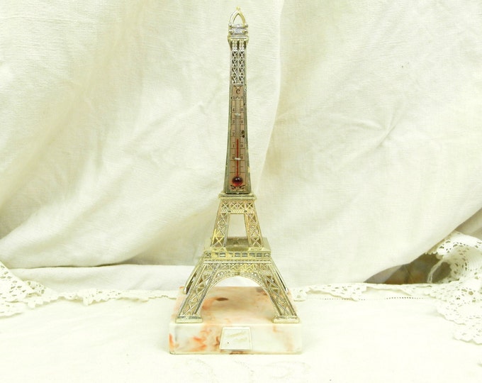 Vintage 1960s / 1970s Souvenir of Paris Tour Eiffel Statue with Thermometer, Retro 60s French Parisian Decor, Mid Century from France