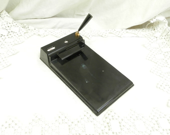 Vintage Mid Century 1960 Perpetual Calendar Note Pad Holder and Pen Holder, Retro Office Black Desk Tidy, 60s Brocante Decor from France