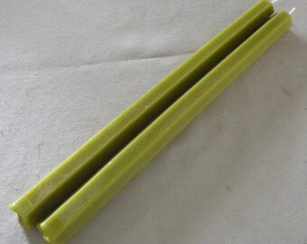 Pair Beeswax Hexagonal Lime Green Taper Candles Hand Crafted By The Beekeeper