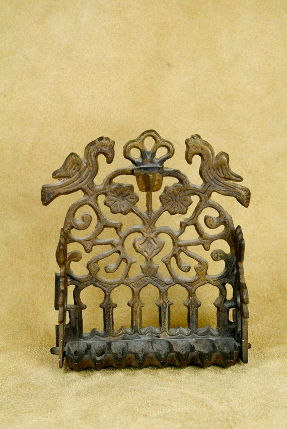 Antique Sephardic Hanukkah Menorah Judaica Wall Hanging by Mevlevi