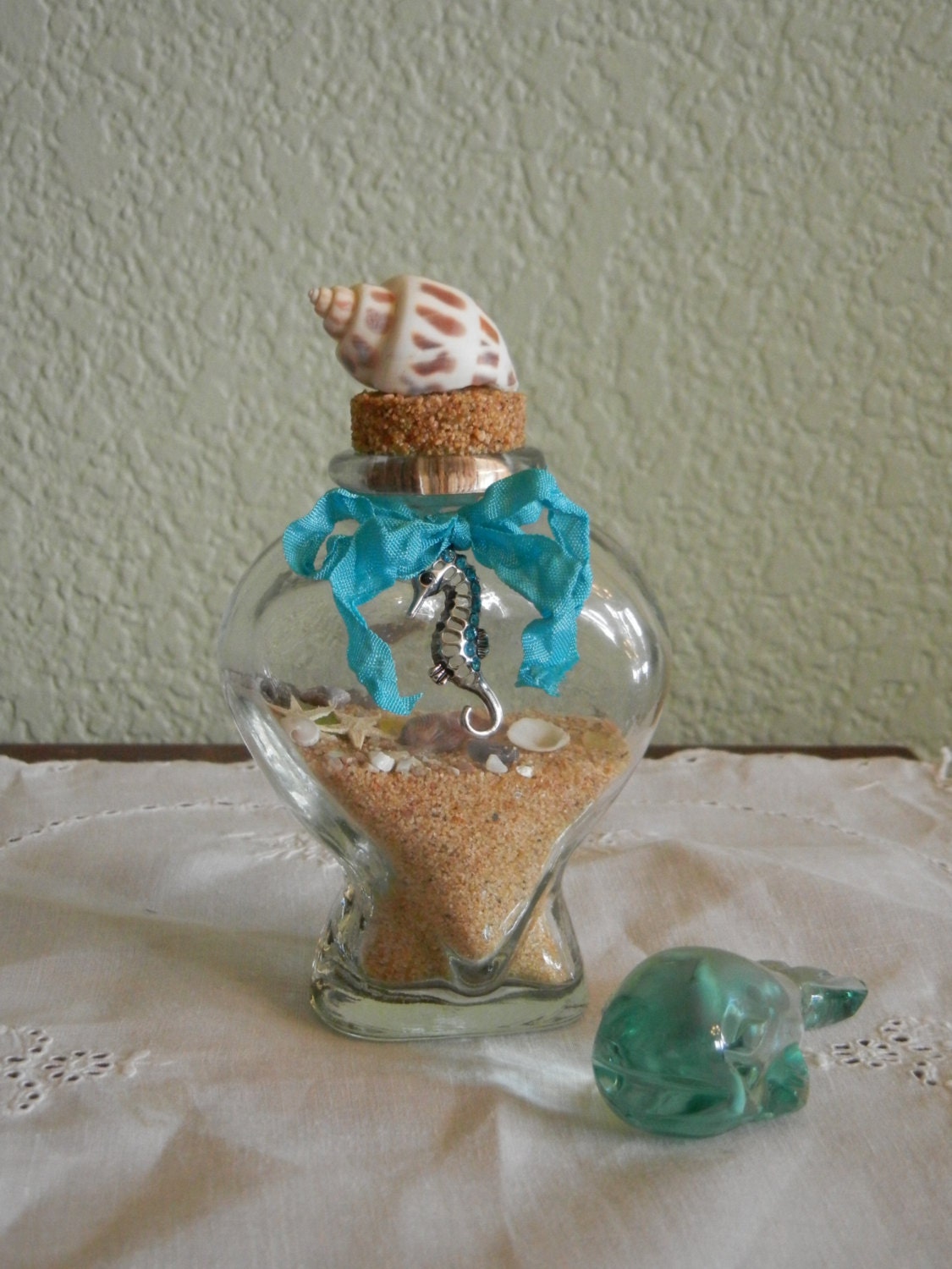 SeaShell Bottle Decorative Clear Glass Beach Bottle with