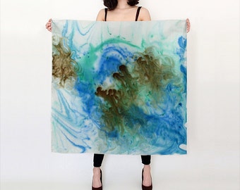 Sea Garden Luxurious Silk Scarf, large and versatile, printed with original art - two sizes available
