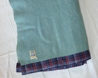 Vintage Kenwood Arondac Blue Wool Blanket Heather Blue Wool 1950's 1960's Bed Blanket