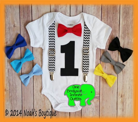 Baby Boy 1st Birthday Outfit - Boys First Birthday - Black Chevron - Red - Blue - Yellow - First Birthday Boy - Cake Smash - Photo Prop by NoahsBoytiques