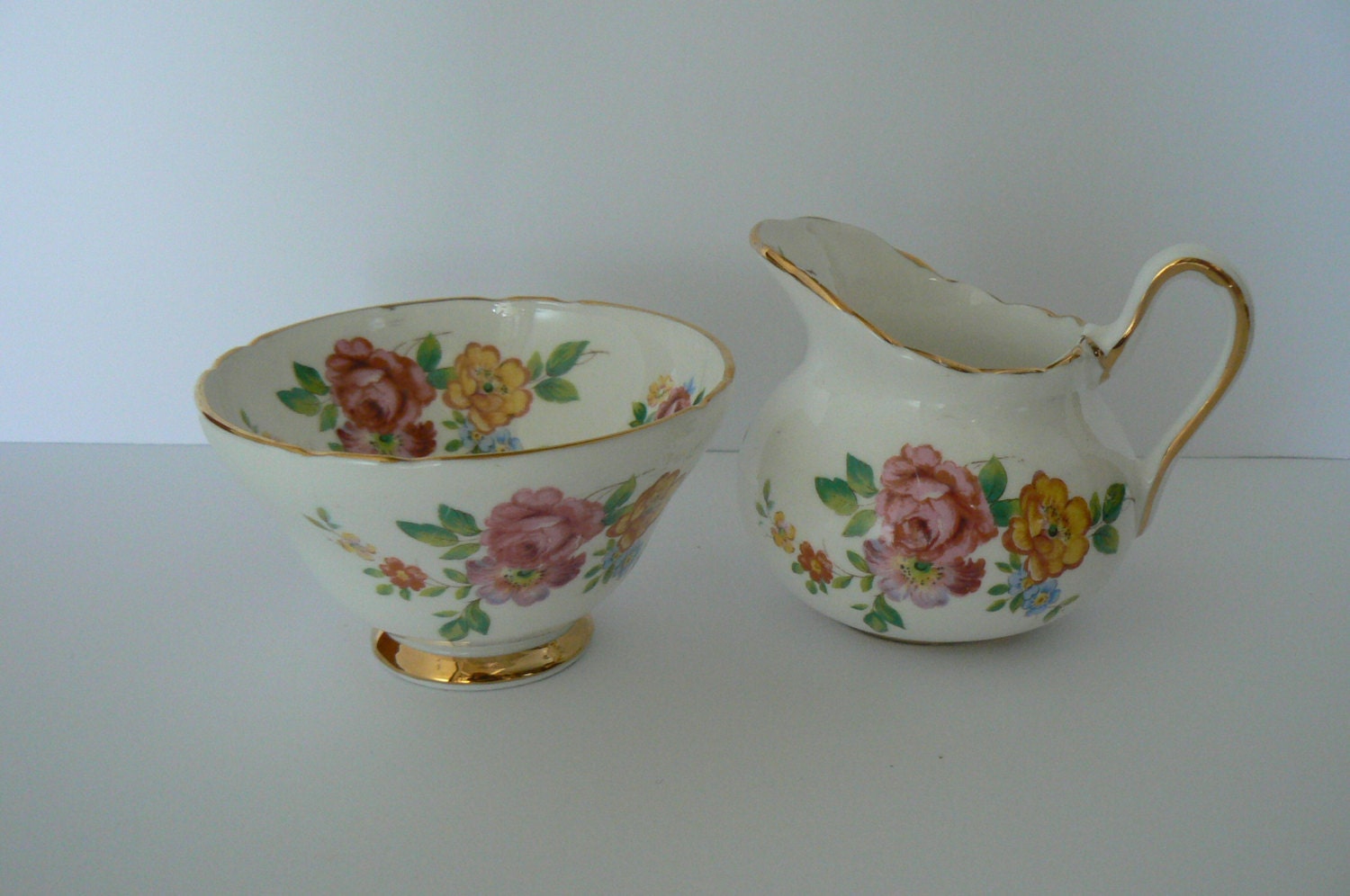 Vintage Royal Chelsea Fine Bone China Sugar and Cream Jug Set Pink ...