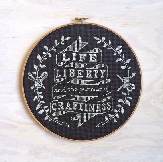 Life, Liberty, and the Pursuit of Craftiness - Cross stitch sampler pattern PDF - Instant download