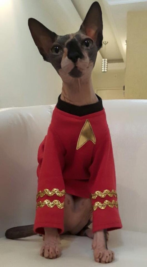 Pet Costume Star Trek Engineer Red Dog Shirt Cat by SimplySphynx