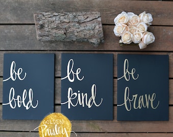 Inspirational Canvas Quote Art Canvas Paintings Black Wall Art Wall Hangings Home Decor Be Bold Be Kind Gallery Wall Art Set Hand Lettered