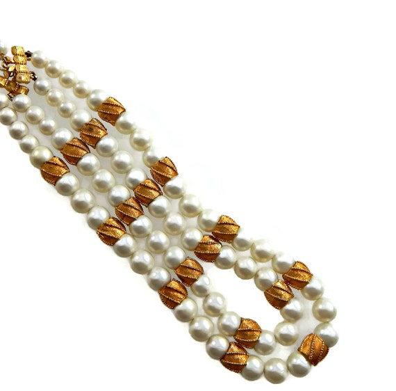 Multi Strand Coro Pearl Necklace with Gold Beads