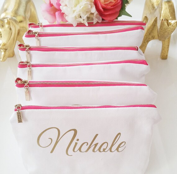 Cosmetic Bags SET OF 6 Cotton Canvas Monogram Bag