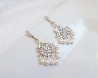 FREE US Shipping Swarovski Pearl Chandelier Bridal Earrings Rose& Pearl Chandelier Bridal Earrings Bridal Jewelry Bridesmaid Gift