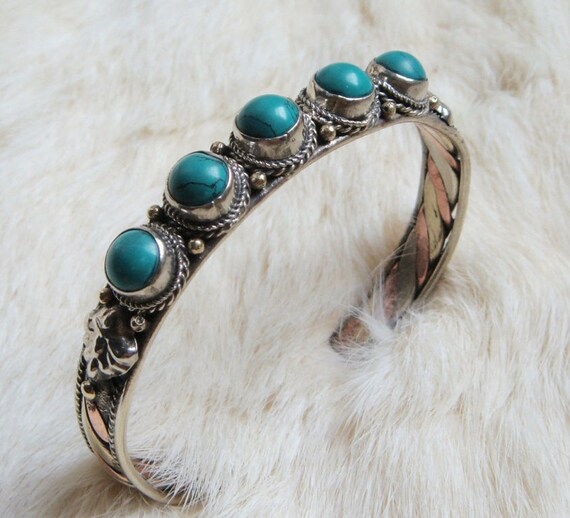 Turquoise bangle Turquoise bracelet White Metal by ShopSparrow