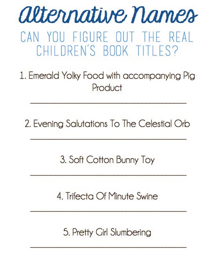 Baby Shower Game Alternative Children's Book by