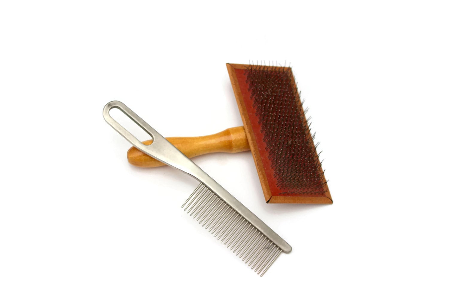 SALE Vintage Dog Grooming Set Wood Bristle Brush Stainless