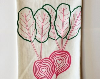 Tea Towel, Beet Towel, Vegetable Towel, Screen Printed Flour Sack Towel