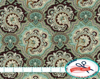 BROWN & TEAL Fabric by the Yard, Fat Quarter LUXOR Fabric Metallic Gold Fabric Egyptian Fabric 100% Cotton Fabric Quilt Fabric Yardage t1-19