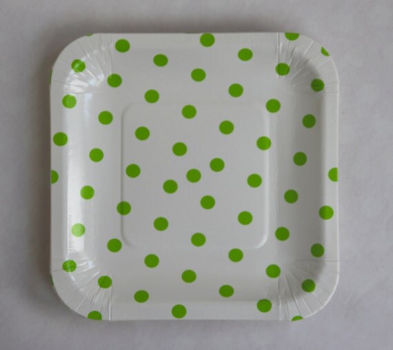 Light green dotted paper plates retro party plates square