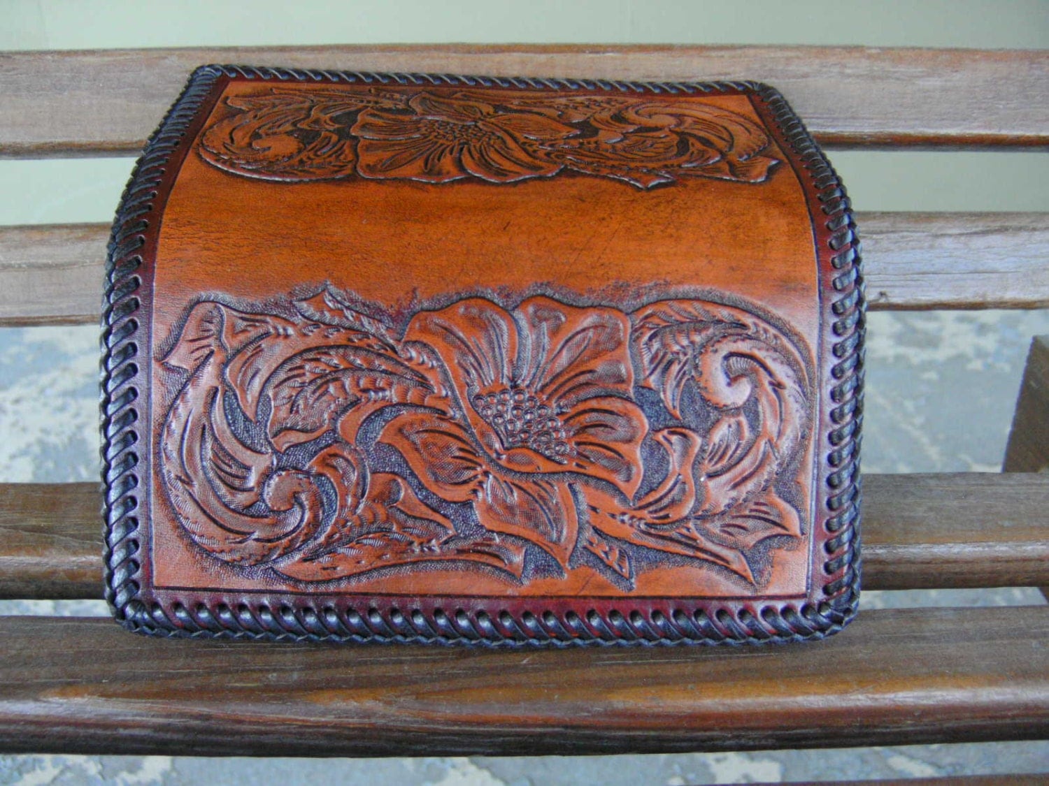Western Hand Tooled Leather Checkbook Cover Hand Made