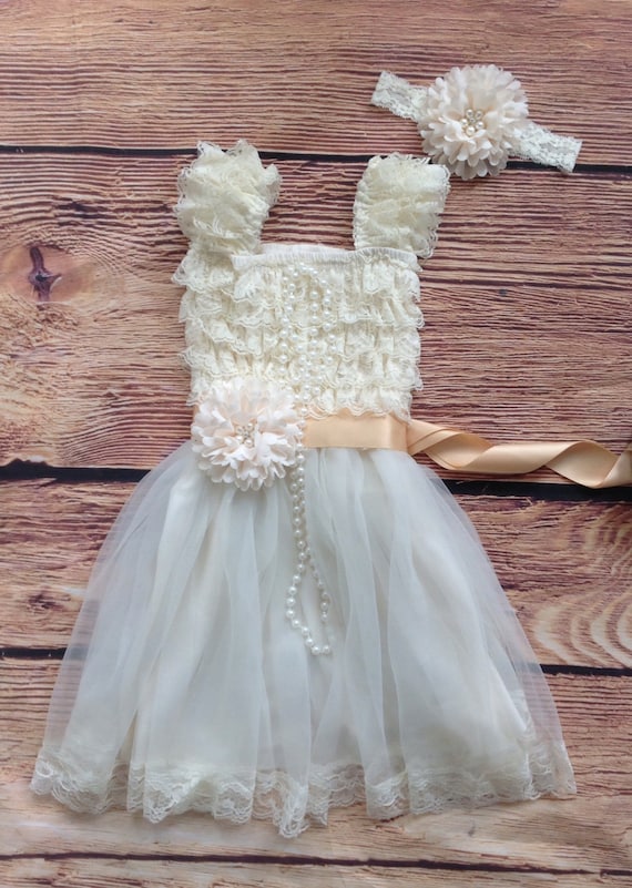 Ivory Champagne Flower Girl Dress Rustic by AvaMadisonBoutique