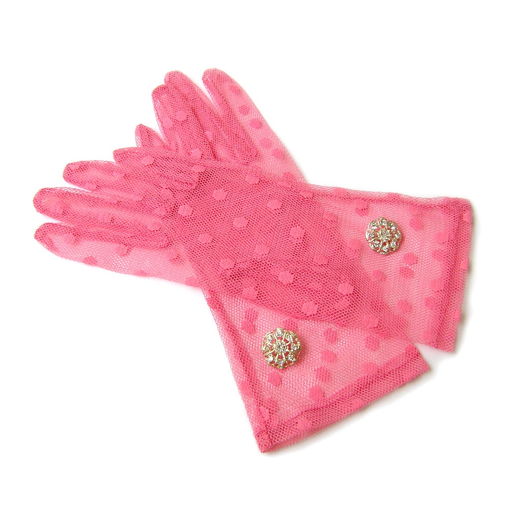 Polka Dot Gloves Pink Lace Gloves Finger Gloves Pink